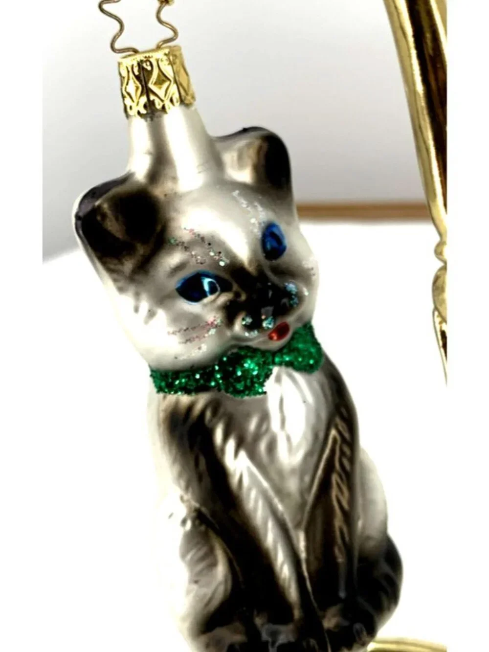 Inge-Glas Kitty Cat Christmas Ornament Siamese Hand Blown